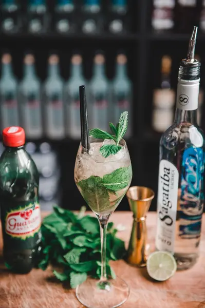 Cocktail med frisk mynte og knust is